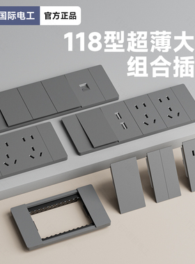 TEP国际电工118型肤感灰色开关插座家用墙壁自由组合二三四位插座