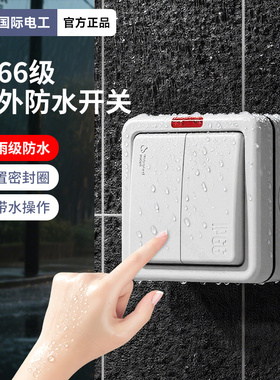 户外防水开关ip66全密封单开双控开关面板室外防暴雨明装防水按钮