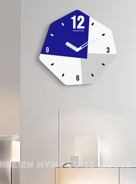 蓝色艺术钟表挂钟客厅家用时尚现代简约时钟挂墙石英钟免打孔挂表