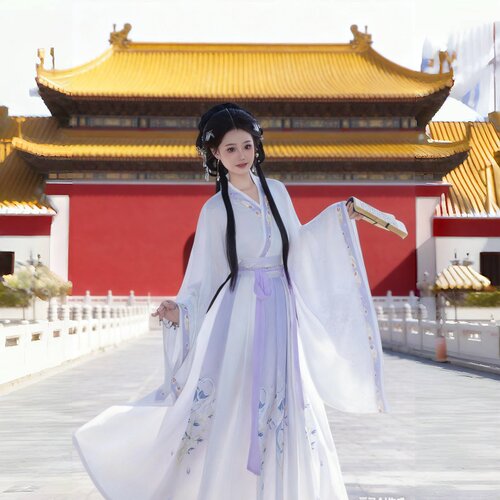 新款原创汉服女拂雪魏晋风大袖衫仙气赏雪白色古装齐腰汉服春秋款