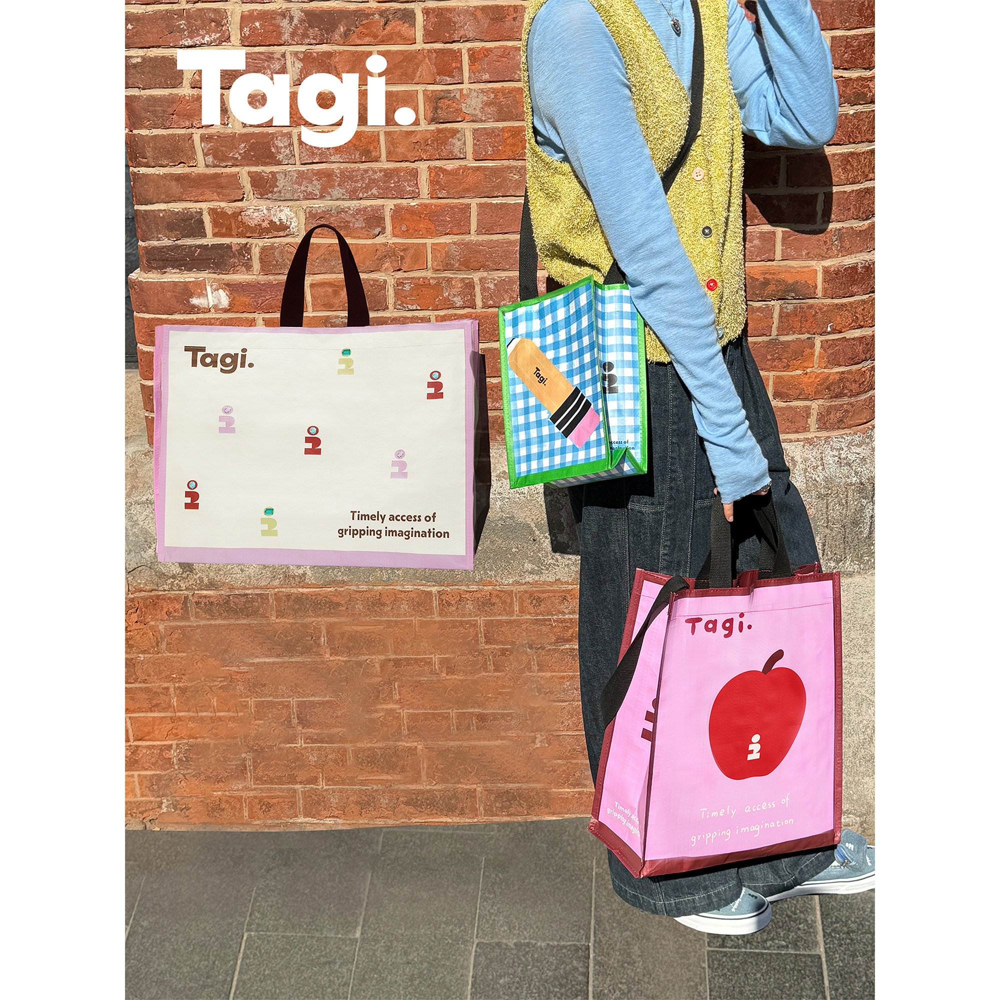 Tagi.蜡笔苹果想象《i》彩色可爱环保购物袋手提防水编织袋