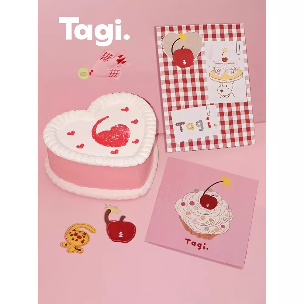 Tagi.爱心苹果蛋糕周年生日贺卡心愿祝福生日可爱代写心愿