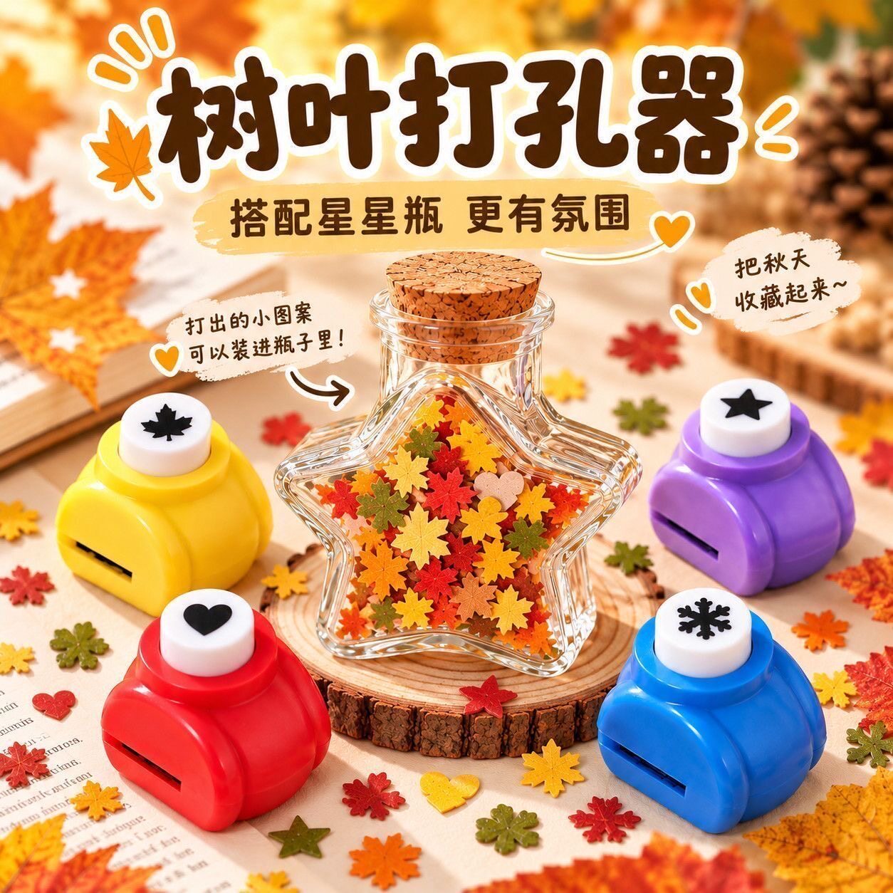 捡一个秋天!树叶压花器手工diy镂空印花机省力打孔器手账本道具
