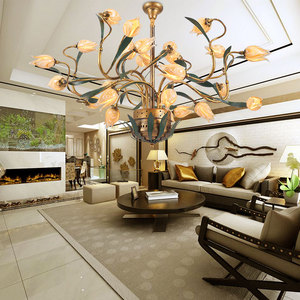 北欧创意客厅吊灯餐厅书房艺术复古花灯美式田园郁金香茶锌合禅意