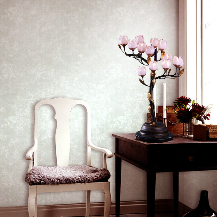 中式禅意客厅琉璃花草灯卧室复古温馨床头奢华台灯荷花台灯寺庙灯