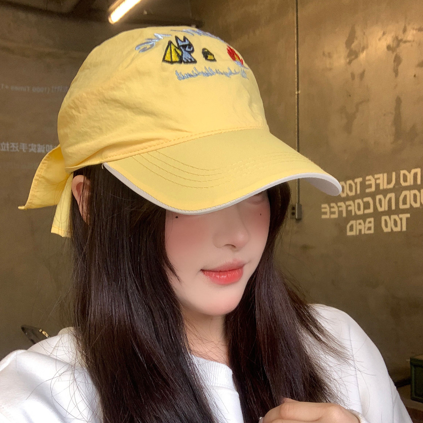 卡通刺绣头巾帽子女美式嘻哈小众黄色大头围显脸小遮阳防晒鸭舌帽