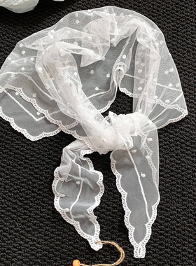 法式白色碎花蕾丝三角巾女生夏季