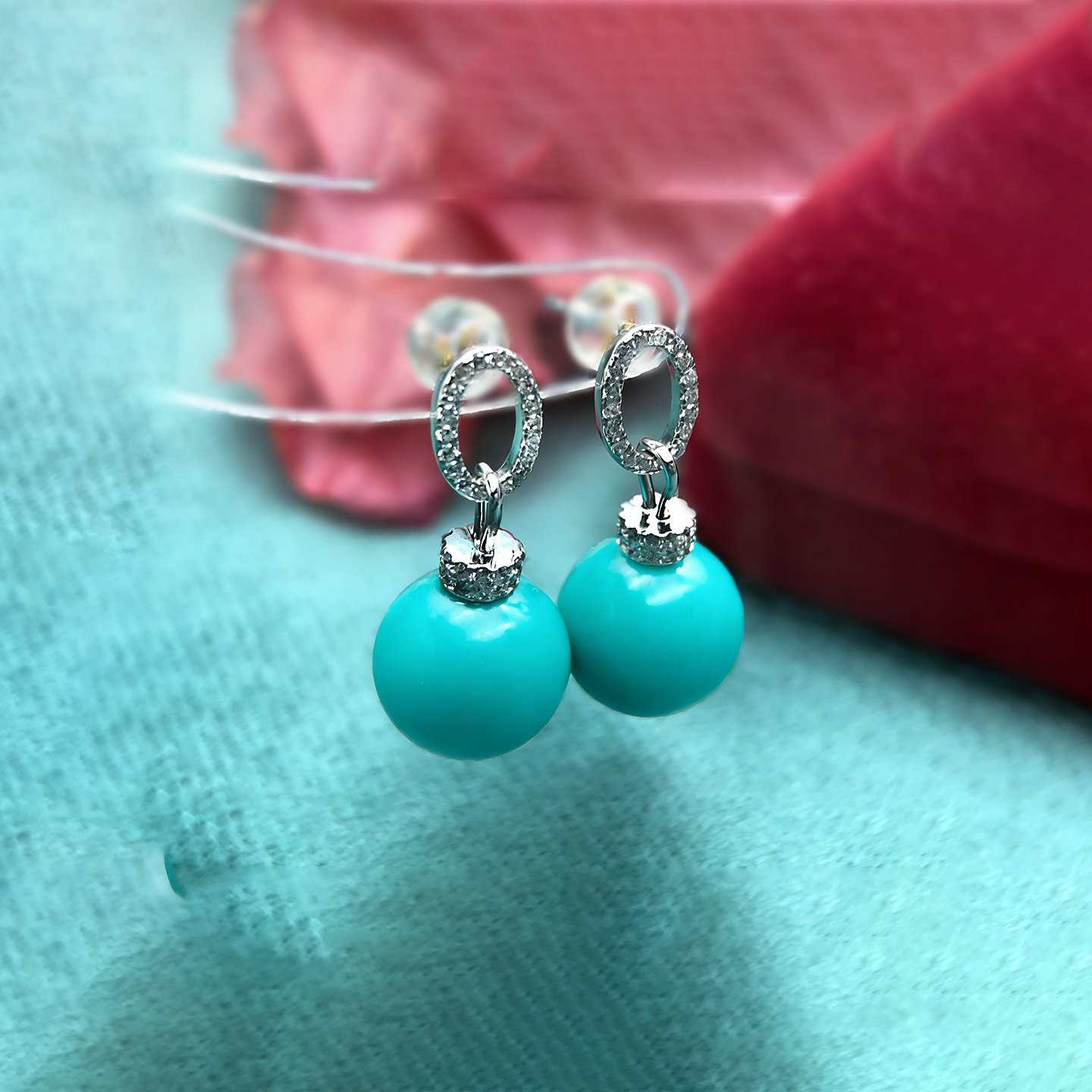 纯银绿松石钻石轻奢小众耳环