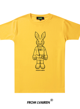 原创fxxking rabbits頭狂兔T恤陈冠希潮牌短袖休闲棉青少年5分袖