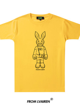 原创fxxking rabbits頭狂兔T恤陈冠希潮牌短袖休闲棉青少年5分袖