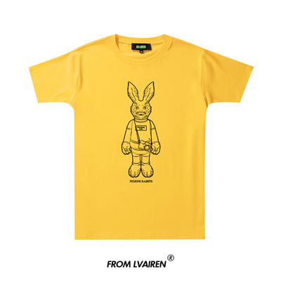 原创fxxking rabbits頭狂兔T恤陈冠希潮牌短袖休闲棉青少年5分袖