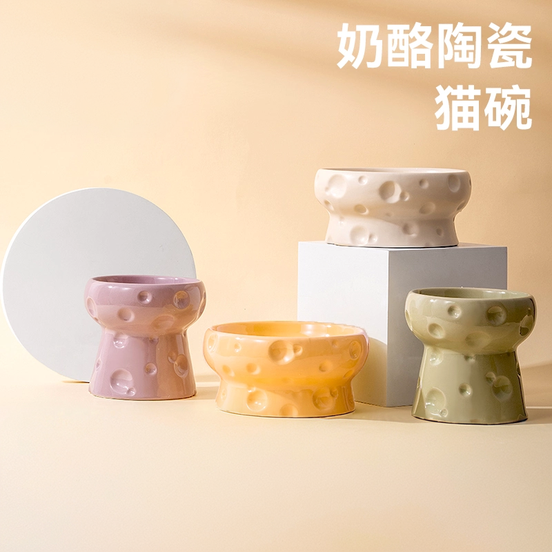 大口径猫碗陶瓷高脚猫食盆保护颈椎猫咪宠物碗狗碗饮水猫饭碗猫盆