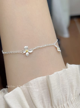S925纯银栀子花双层手链新中式小清新甜美手串文艺气质女生手饰品