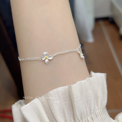 S925纯银栀子花双层手链新中式小清新甜美手串文艺气质女生手饰品