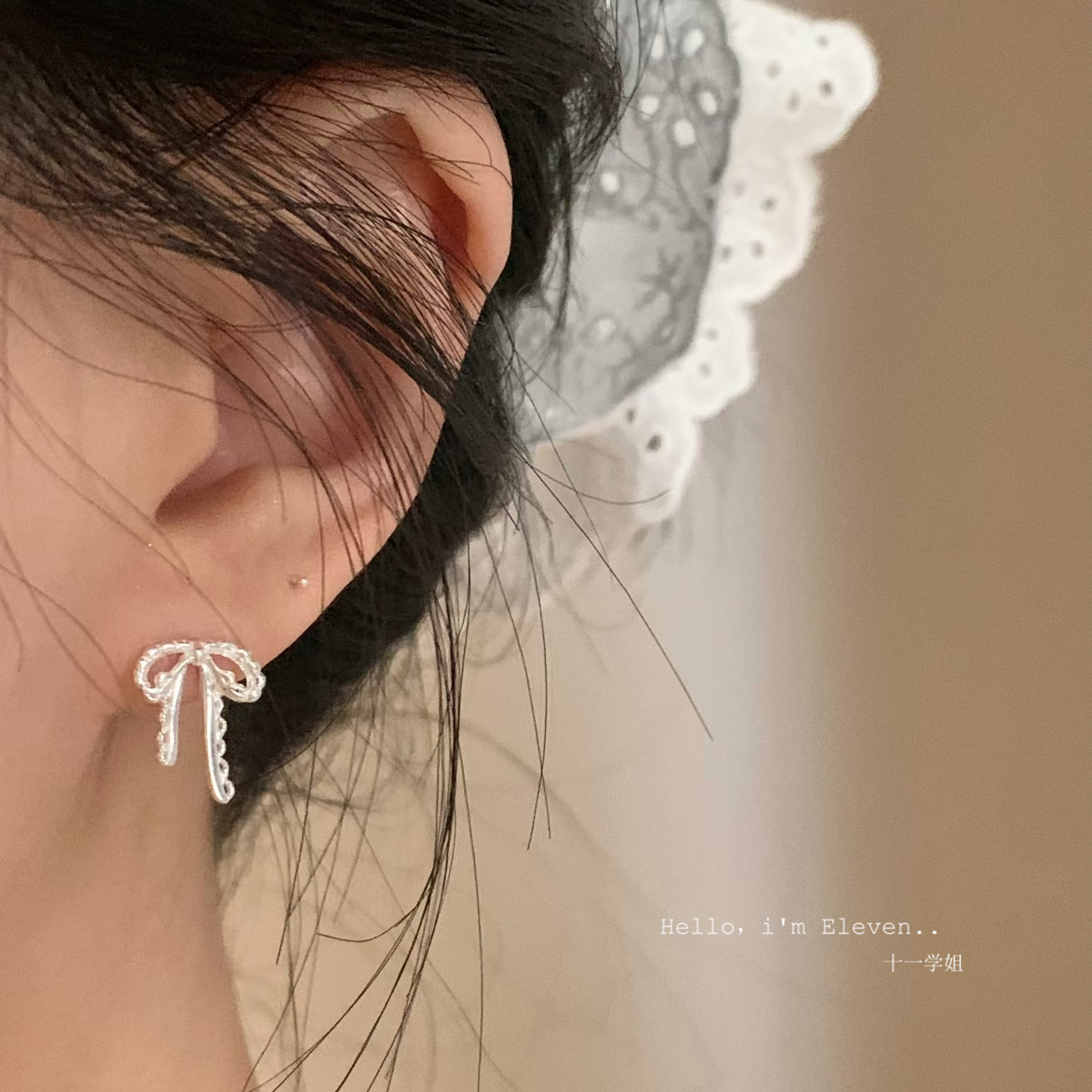 S999足银芭蕾少女蝴蝶结丝带耳钉甜美小众高级感高颜值养耳洞耳饰