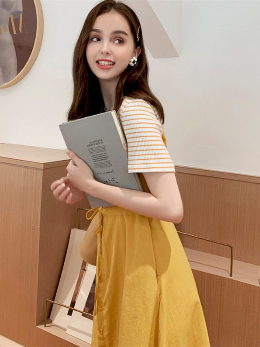 모유 수유 드레스 여름 뜨거운 엄마 새로운 산후 나들이 가짜 투피스 허리 슬리밍 반팔 모유 수유 드레스 여름 드레스