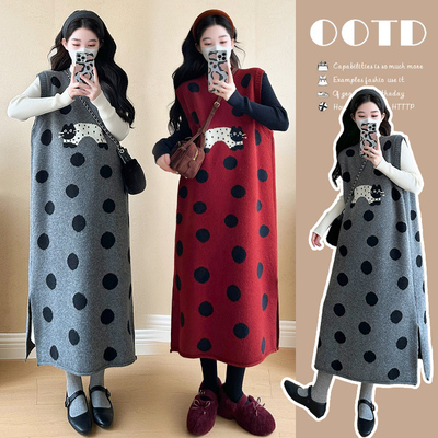 清！【80-160斤】孕妇哺乳连衣裙时尚时髦大码秋冬季毛衣裙子显瘦