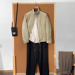 【雅痞复古麂皮绒面料】秋冬B*C短款 经典老钱翻领夹克休闲外套男