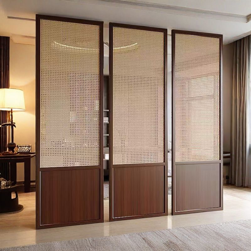 新中式铝合金藤编屏风仿古屏风隔断复古风入户门定制屏风隔断客厅