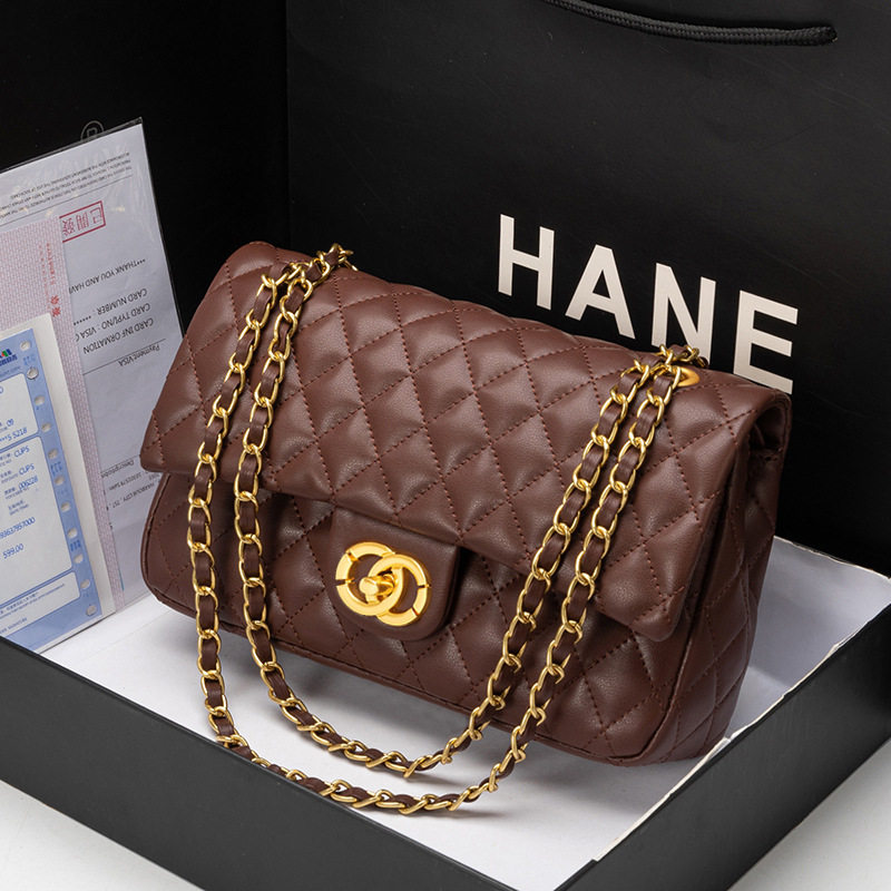 品牌轻奢小众高级感CF真皮菱格链条包腋下斜挎单肩包百搭女包