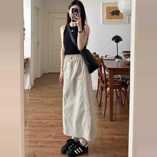 高腰大碼 美式 復古工裝 半身裙女春秋新款 半裙 顯瘦a字傘裙子中長款