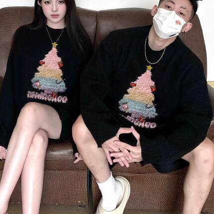 新年过年圣诞情侣装秋冬红色毛衣男女打底针织衫女龙年本命年衣服