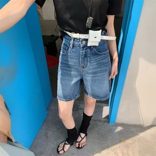 高腰宽松小个子a字五分阔腿热裤 大码 新款 胖mm复古牛仔短裤 女夏季
