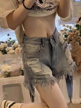 复古做旧破洞牛仔短裤女高腰大码胖MM设计感毛边显瘦a字热裤子夏
