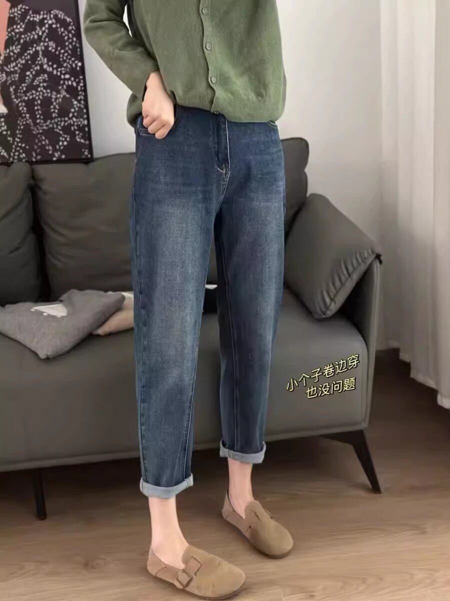 SPRING AND AUTUMN KOREAN VERSION OF HIGH-WAISTED STRETCH JEANS CROPPED PANTS WOMENS 2024 NEW VERSATILE SLIM SLIM PENCIL PANTS