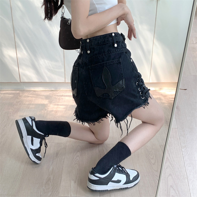 大码胖MM高腰牛仔短裤女夏季薄款设计感毛边热裤显瘦a字阔腿裤ins