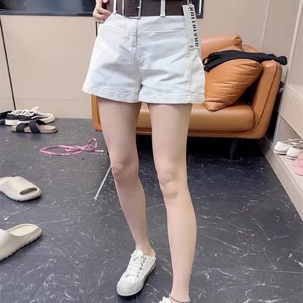白色牛仔短裤女夏季2025新款爆款高腰大码胖mm辣妹a字阔腿热裤子