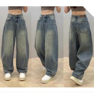 高腰小个子阔腿裤 大码 宽松显瘦复古萝卜裤 女春秋新款 子 弯刀牛仔裤