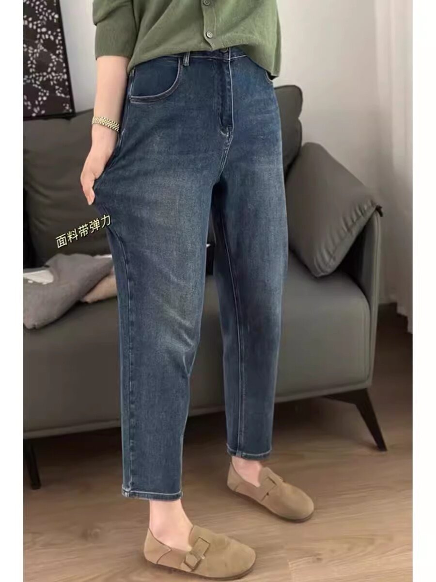 SPRING AND AUTUMN KOREAN VERSION OF HIGH-WAISTED STRETCH JEANS CROPPED PANTS WOMENS 2024 NEW VERSATILE SLIM SLIM PENCIL PANTS