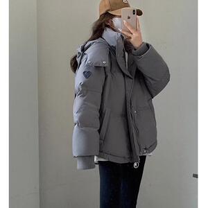 灰色连帽棉衣棉服外套