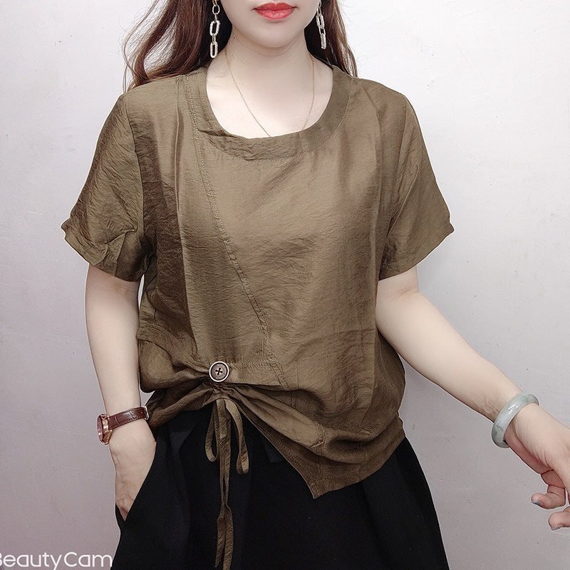 衣洋气短袖显瘦女士小衫纯色