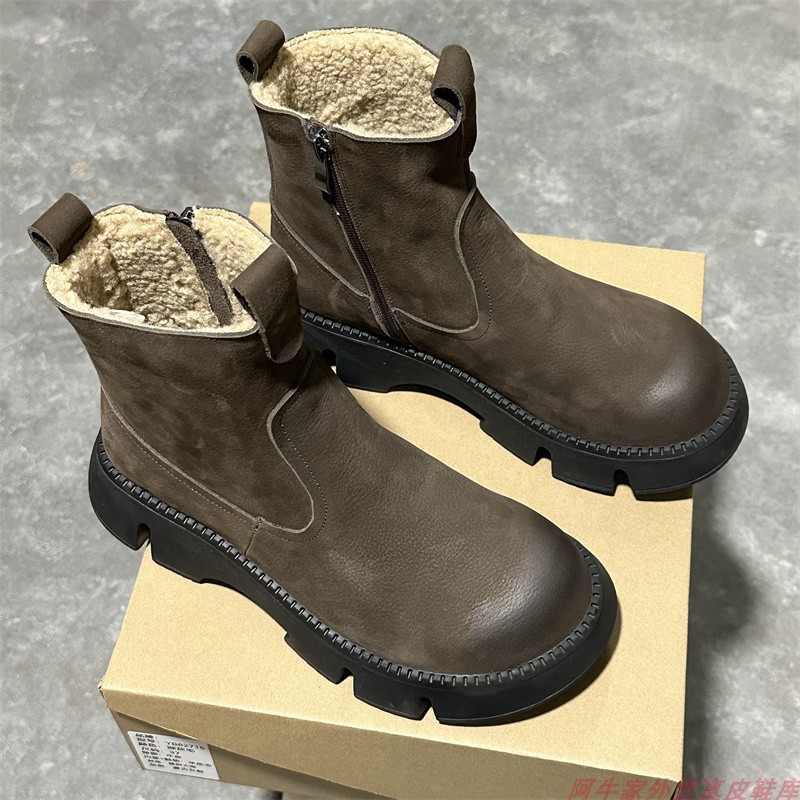 头层牛皮加保暖女靴马丁靴