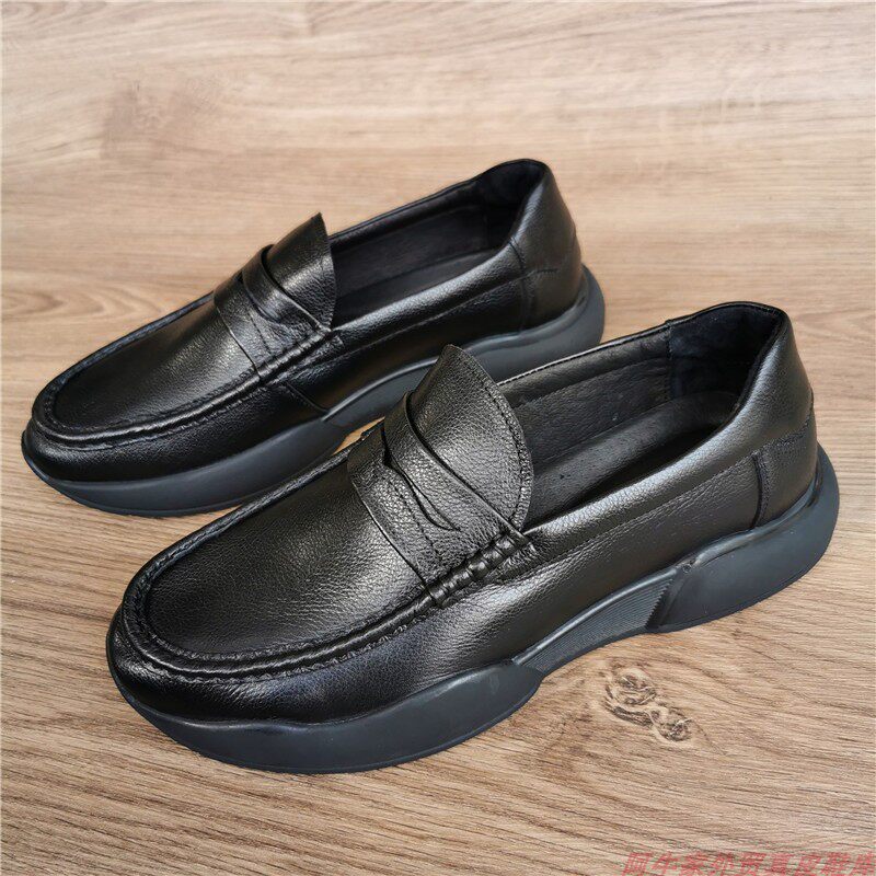 外贸男鞋休闲鞋真皮手工鞋软面皮软底懒人鞋厚底一脚蹬透气皮鞋男