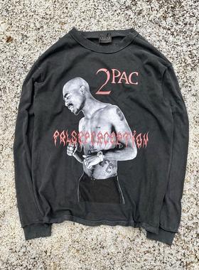 False Perception 2pac水洗做旧长袖T恤黑色