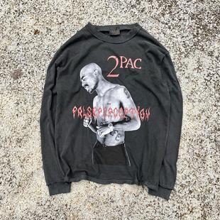 T恤黑色 2pac水洗做旧长袖 False Perception