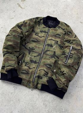 False Perception 迷彩水洗拉链夹克外套军绿色