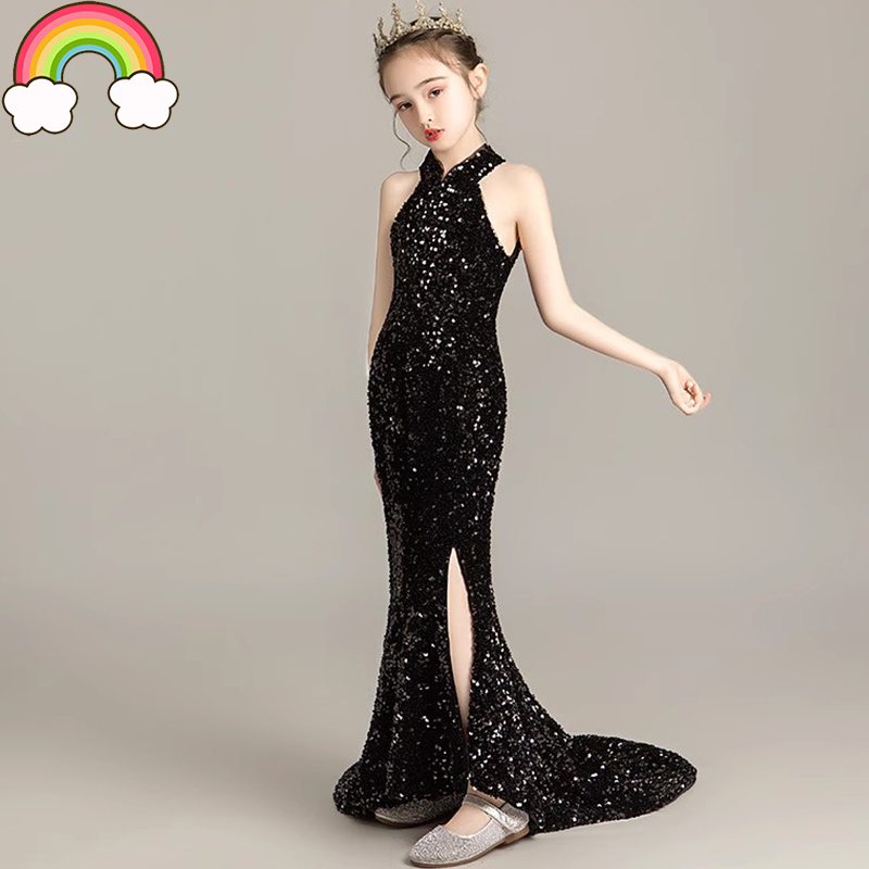 高端儿童礼服2025新款鱼尾亮片小主持人模特走秀公主裙女童演出服