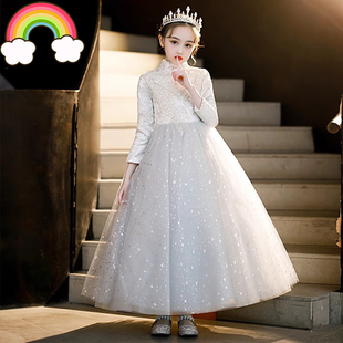 高定儿童礼服公主裙女童主持人白色朗读演讲比赛花童大童2025新款
