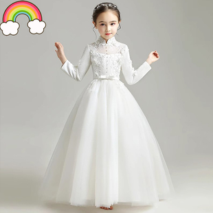 高端儿童礼服公主裙女童长袖演讲比赛主持人花童走秀钢琴演出冬天