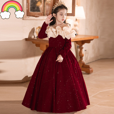 高端儿童礼服红色小众女童公主裙