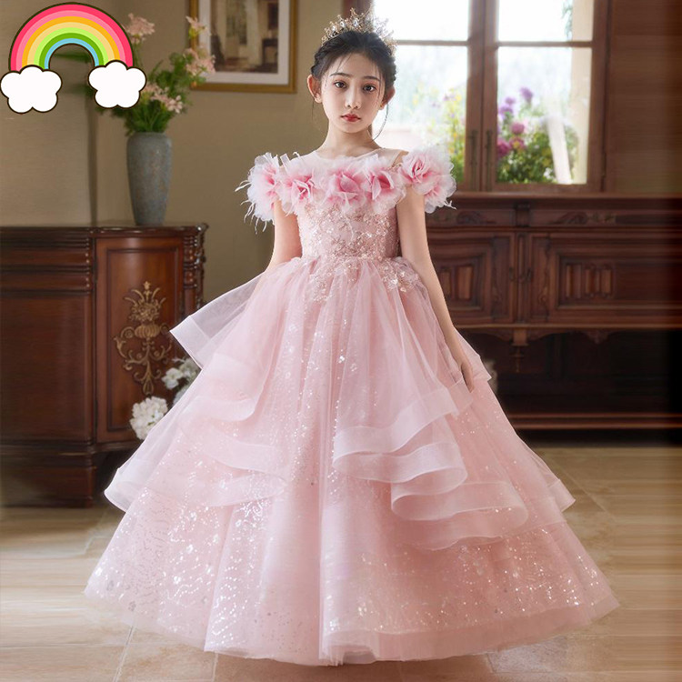 高端女童生日绝美礼服粉色