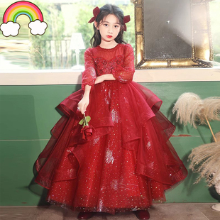 高定儿童红色礼服演讲朗读唱歌比赛生日蓬蓬公主裙主持人钢琴演出