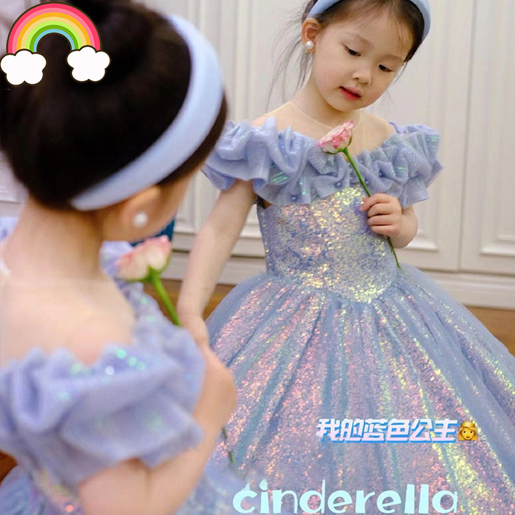 高端儿童礼服公主裙2025新款小女孩演奏生日端主持钢琴演出服蓝色