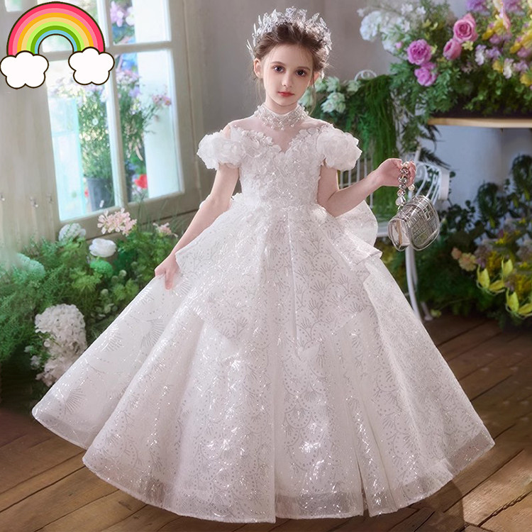 高端女童晚礼服公主裙气质儿童主持人钢琴演出服大童生日婚纱蓬蓬