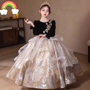 高端儿童走秀礼服2025新款法式丝绒蓬蓬公主裙女童钢琴演奏演出服