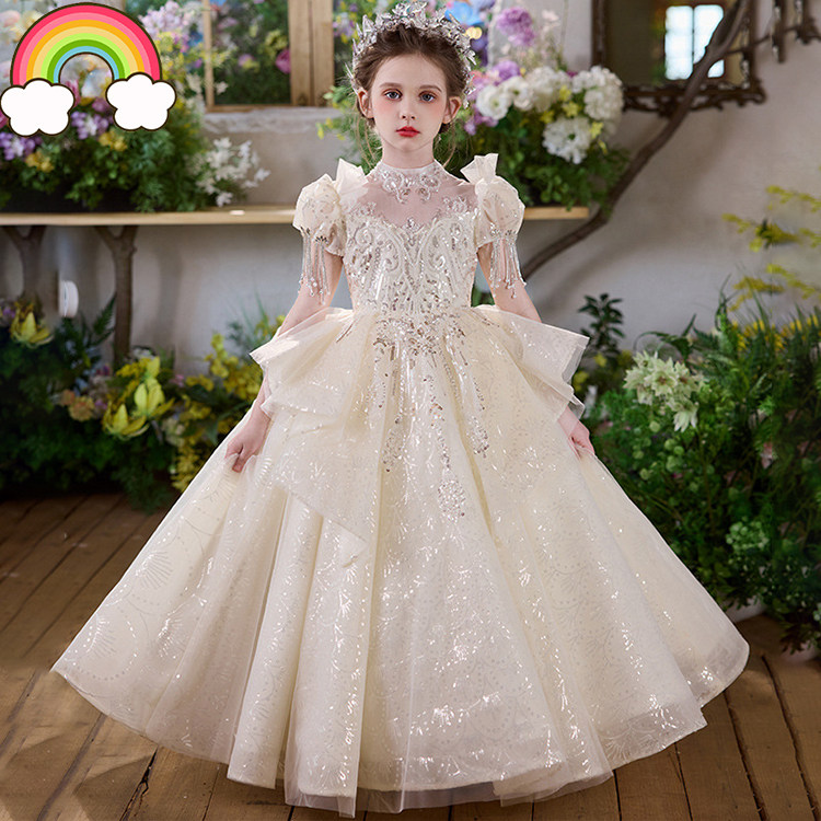 高端女童礼服生日公主裙气质新款儿童主持人钢琴演出大童花童婚纱